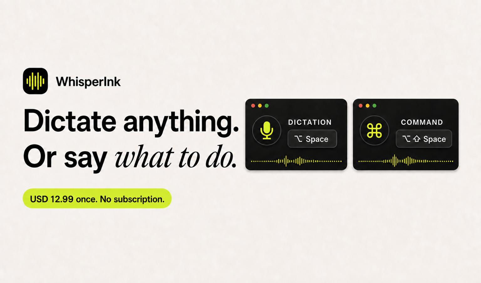 WhisperInk, local-first Mac dictation and voice commands — official preview image